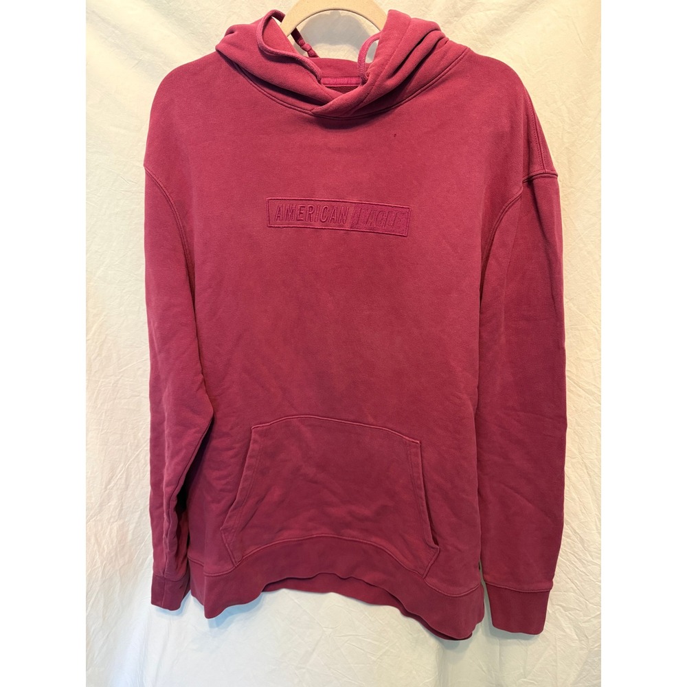 American Eagle Mens XL Berry Pink Embossed Logo Hoodie Sweatshirt Magenta 1555